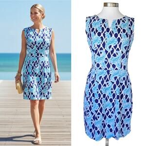 BARBARA GERWIT Blue Paisley Lattice Sleeveless Jersey Dress Size Large